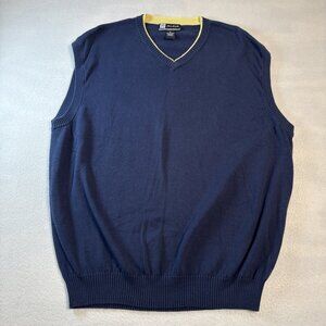 Jos. A. Bank Leadbetter Golf Sweater Vest Mens XL Navy Blue Pima Cotton V-Neck